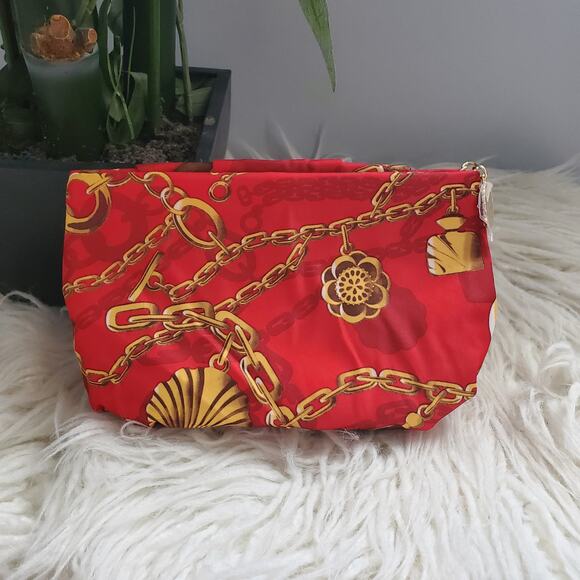 Estee Lauder Red Chain Pattern Zipper Cosmetic Makeup Bag NWT - Picture 2 of 7
